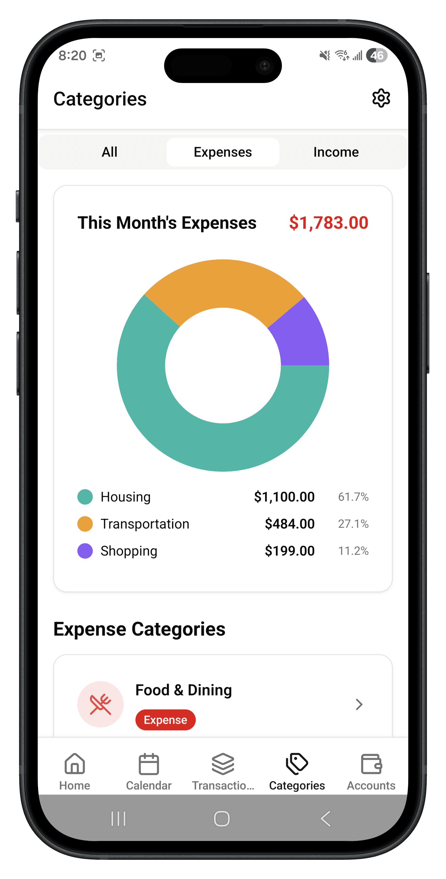 ExpenTally dashboard with income and expense overview